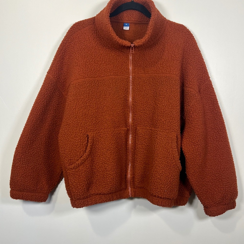 Old Navy Womens XL Sherpa Full Zip Jacket Burnt Orange Gorpcore XL